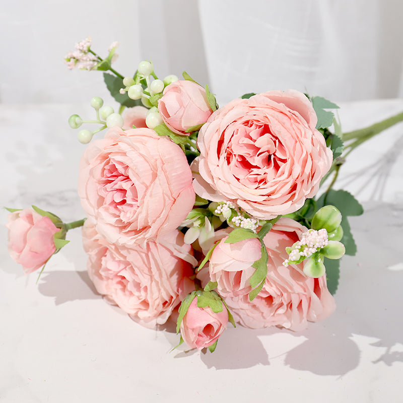 Pink silk peony artificial flowers rose wedding home decor big bouquet