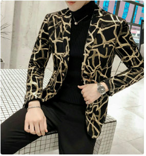 Men Korean New Blazer Slim Fit Print Mens Blazer Jacket Long Sleeve Casual Hairstylist Suit Jacket Dress Blazer Masculino