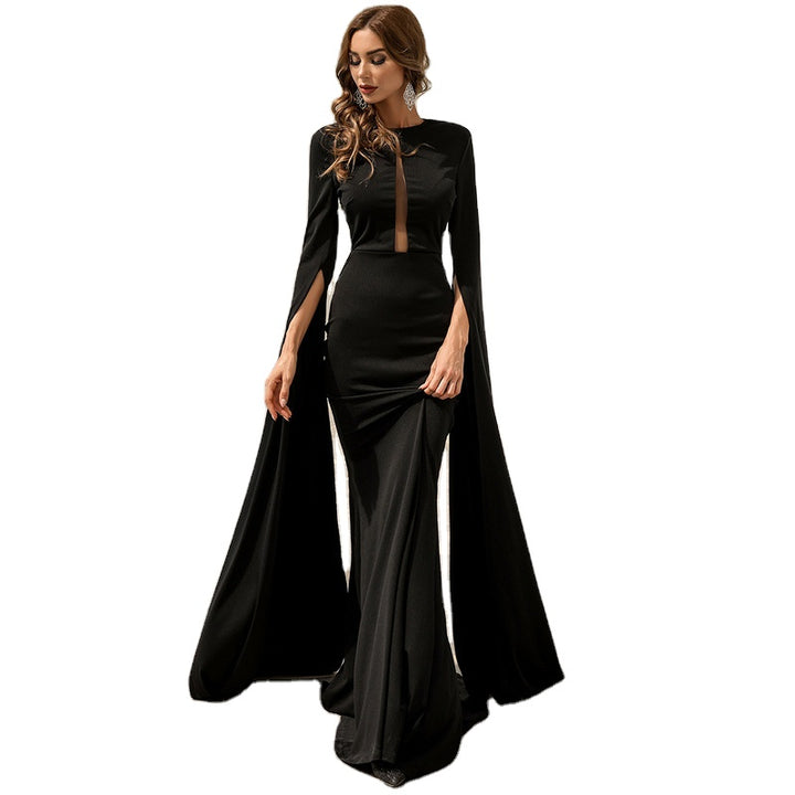 Flowtail womens dresses solid color floor length flared sleeves