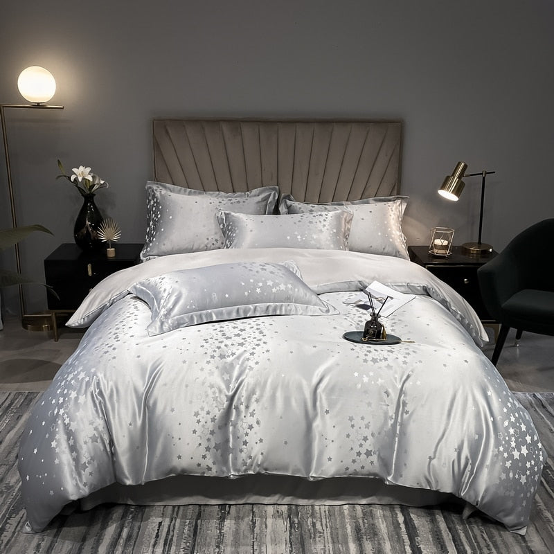 Luxury jacquard high end white embroidery duvet pillowcase queen-king sets