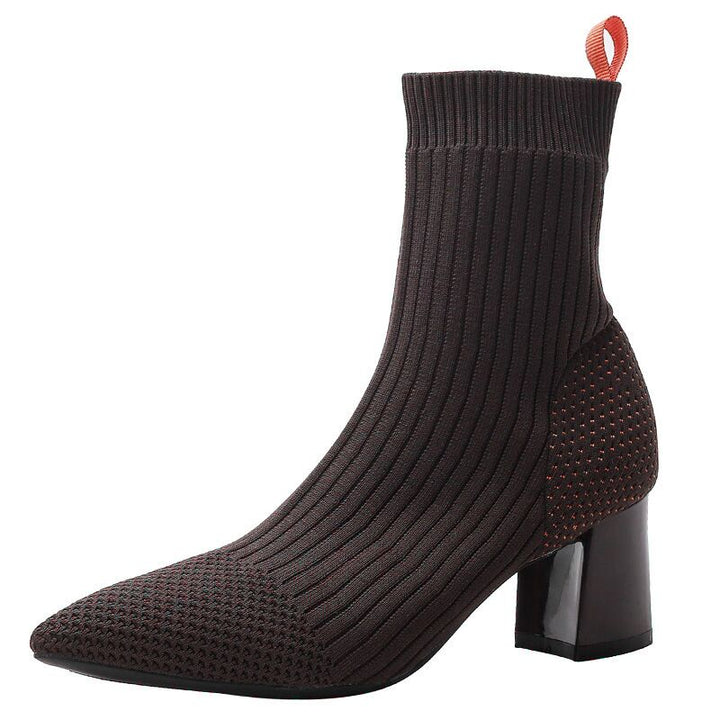 Fashion elastic knitting sock boots pointed toe womens high heel ankle Apparel & Accessories > Shoes