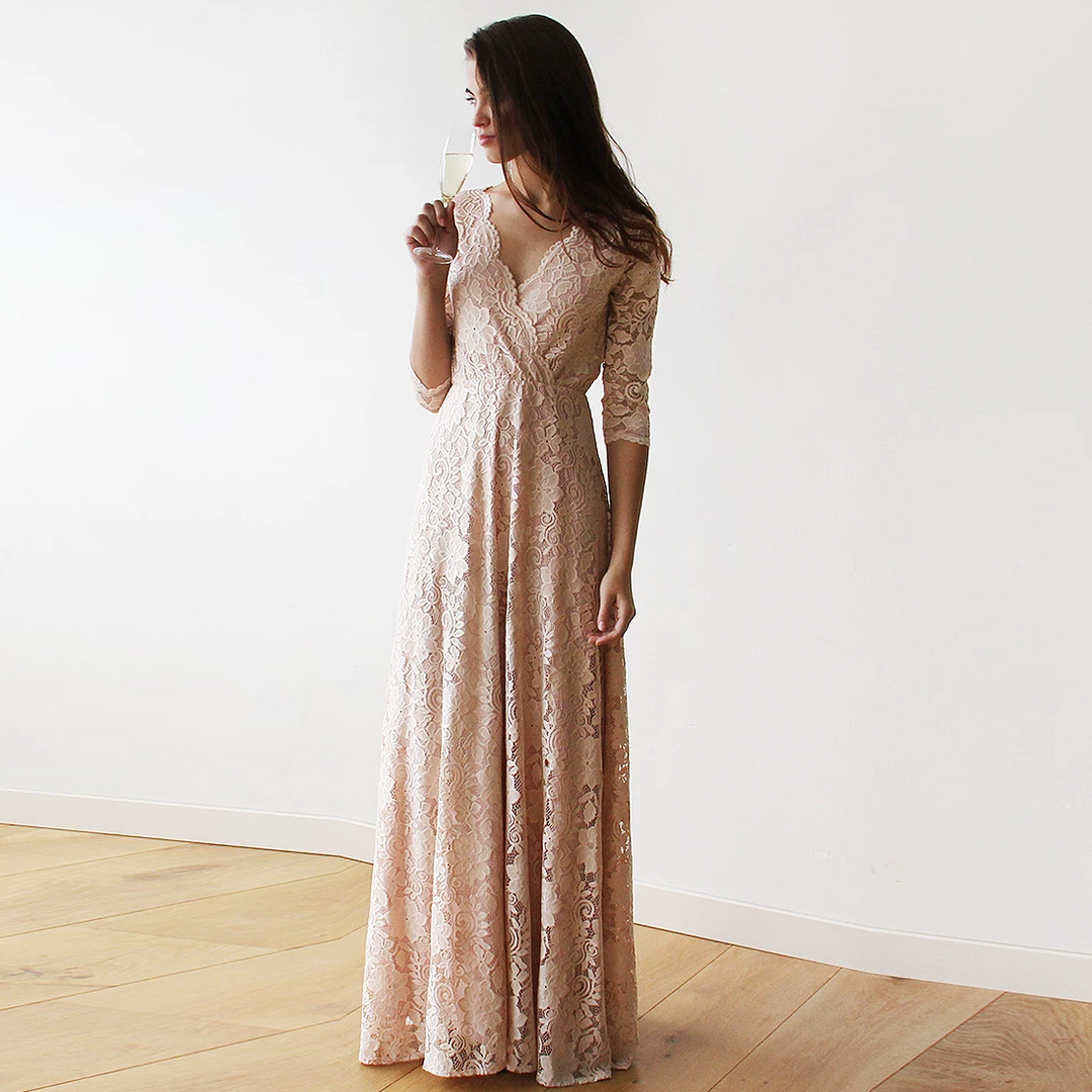 Boho  Pink Blush Lace  Wrap Dress  #1124