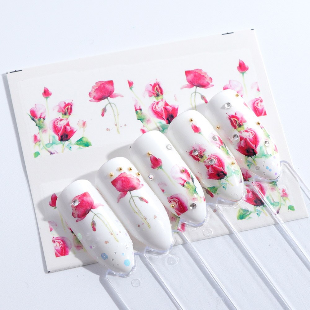 1 sheets white flower beauty nail art decals french tips water transfer tattoos stickers