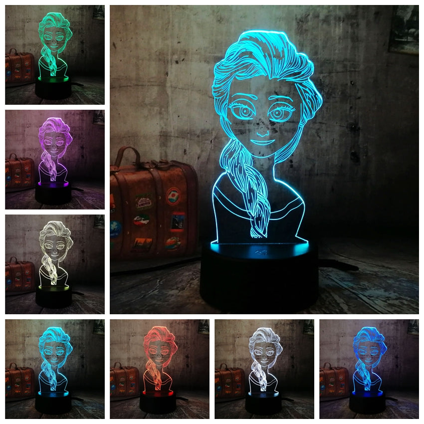 Remote control beautiful queen elsa 3d visual led lamp décor