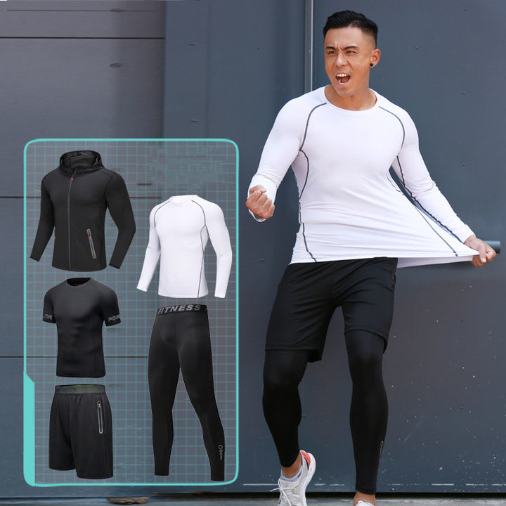 Wholesale Gym Wear Men 5 Pieces Running Compression Tights Jogging Sweat Suits Running Sportswear Sets Gym Clothing Men