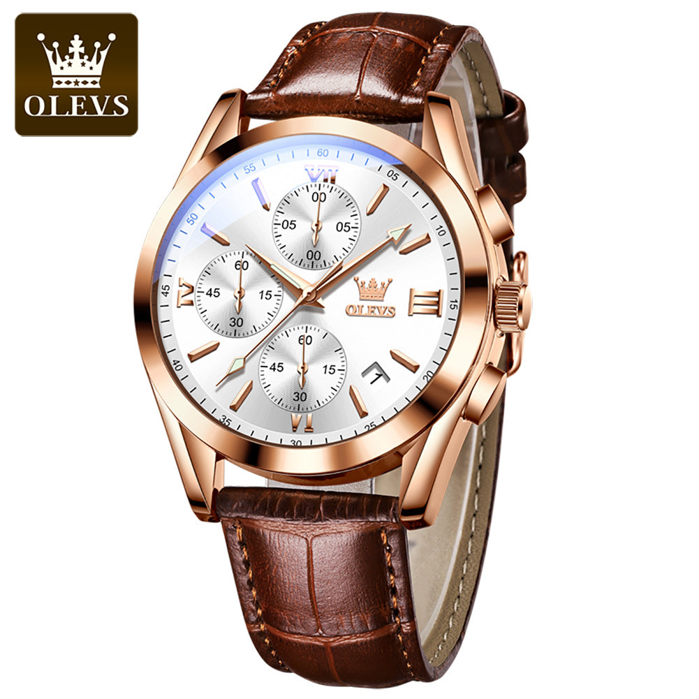 Blu ray glass three eye belt quartz mens watch