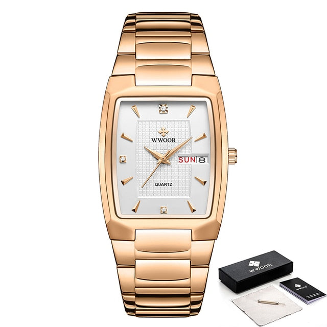 New square mens luxury stainless steel gold plated quartz wrist watches