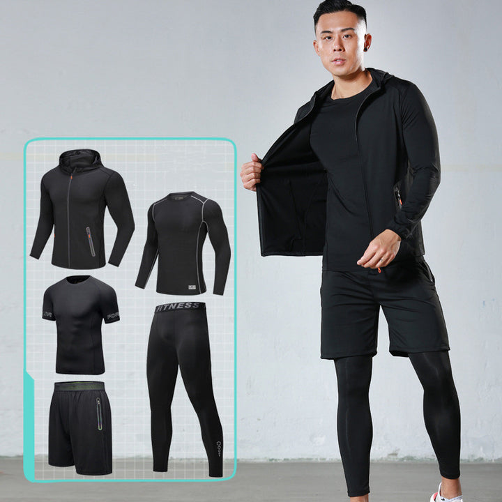 Wholesale Gym Wear Men 5 Pieces Running Compression Tights Jogging Sweat Suits Running Sportswear Sets Gym Clothing Men