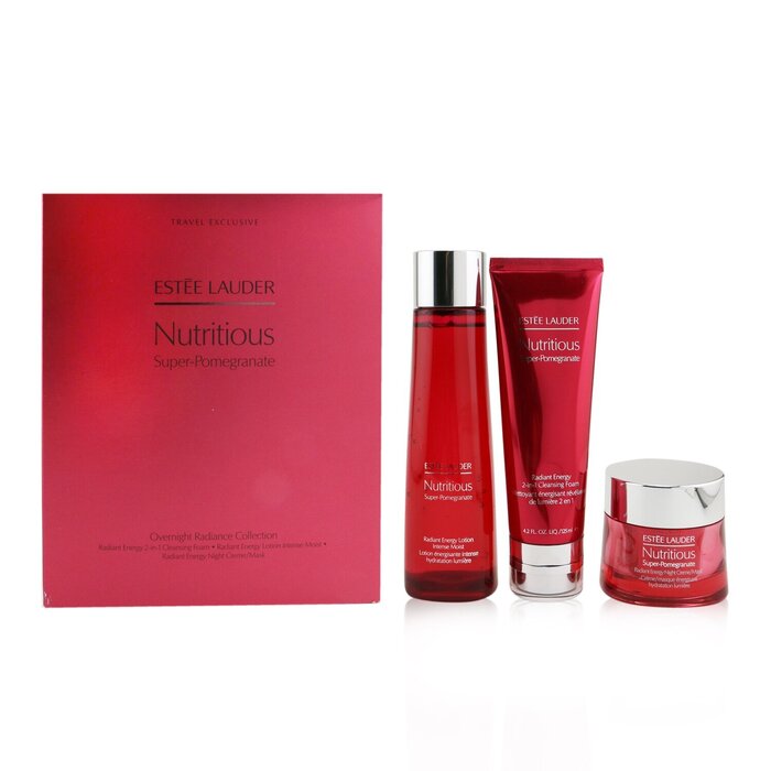 ESTEE LAUDER - Nutritious Super-Pomegranate Overnight Radiance Collection: Cleansing Foam 125ml+Lotion Intense Moist 200ml+Night