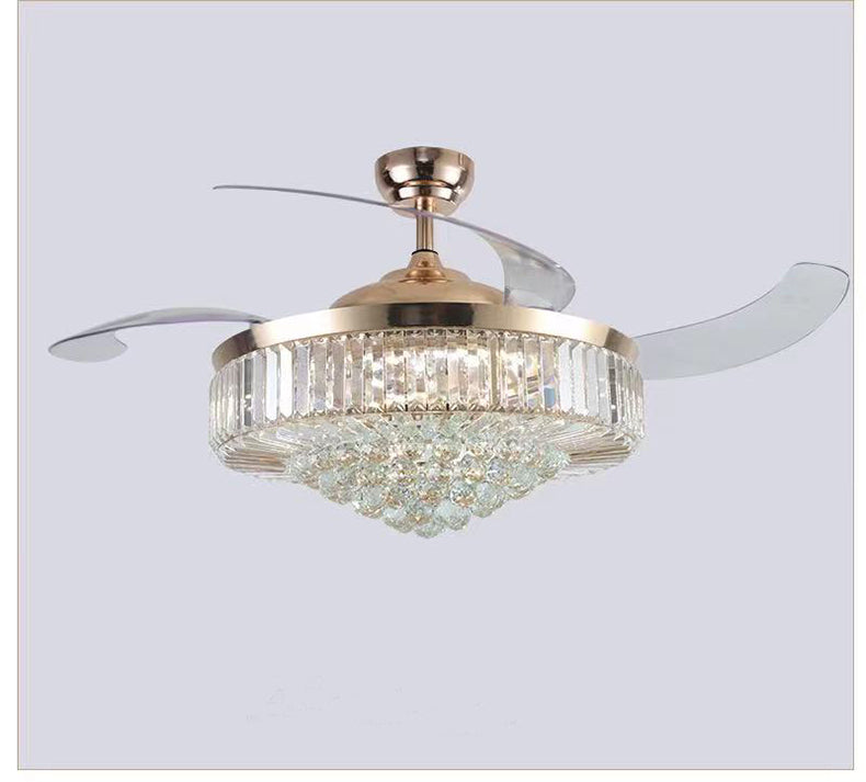 42inch Modern Ceiling Fans With Light Crystal Led Chandelier Pendant Fixture Retractable Blades Remote Control