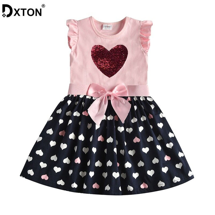 DXTON 2022 Girls Clothes New Summer Girls Dresses Flying Sleeve Princess Dress Sequin Heart Girls Vestidos Casual Children Dress