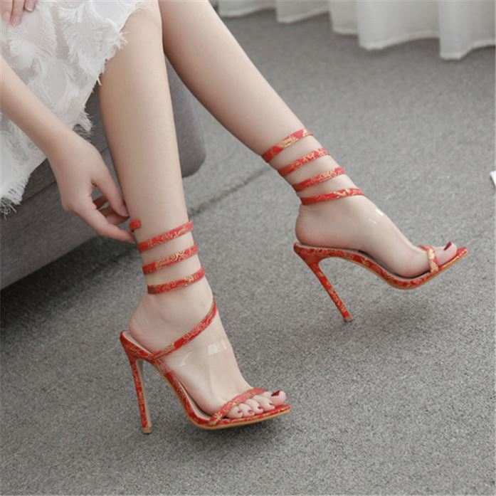 new arrival lady Apparel & Accessories > Shoes wrap around heels fashion high heel sandals