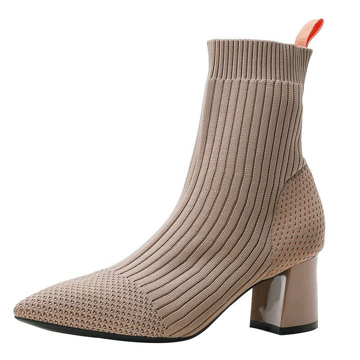 Fashion elastic knitting sock boots pointed toe womens high heel ankle Apparel & Accessories > Shoes