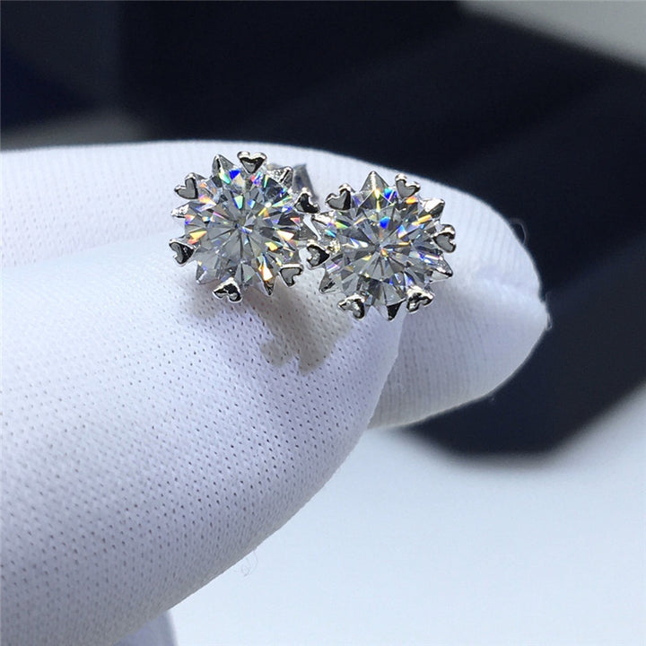 Silver 925 original 1 2 carat diamond snowflake stud earrings real gemstone jewelry