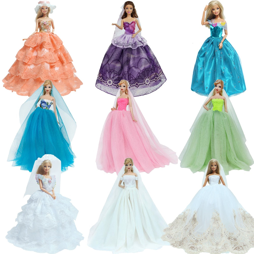 Handmade Wedding Doll Dress Princess Evening Party Ball Long Gown Skirt Bridal Veil Clothes for Barbie Doll Accessories DIY Toy