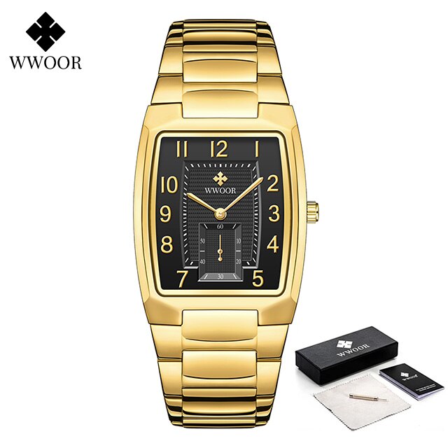 New square mens luxury stainless steel gold plated quartz wrist watches