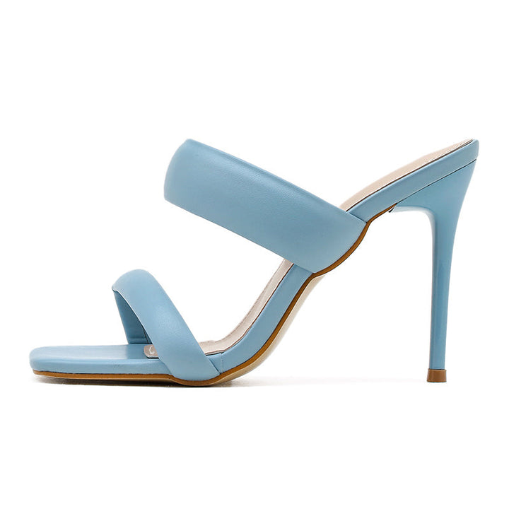 Pu summer thin heels Apparel & Accessories > Shoes peep toe shallow solid mules