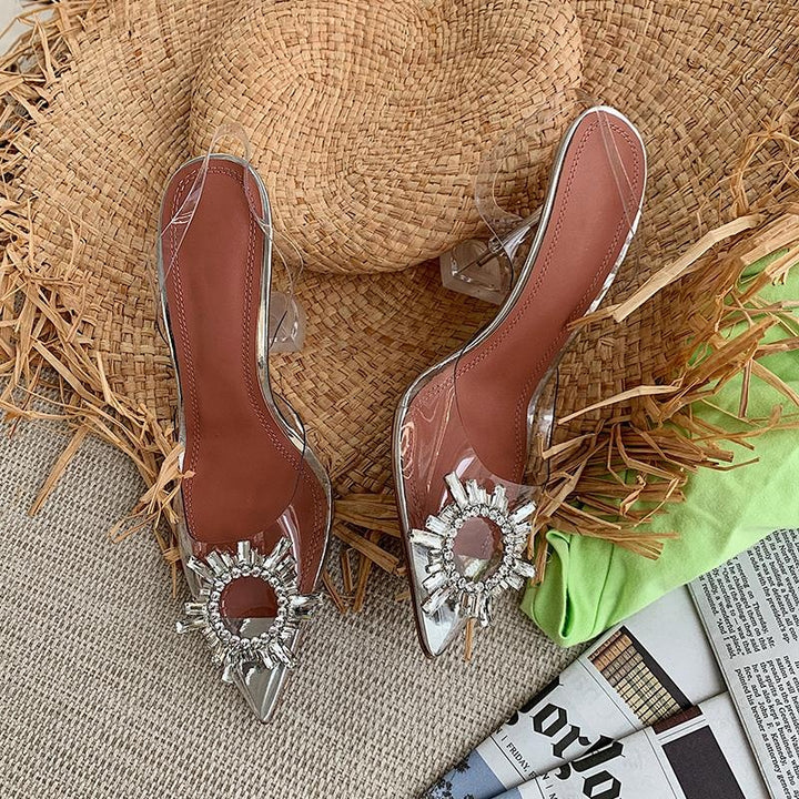 Summer New Style PVC Clear  Ladies Women Party Dress Fancy Heel Sandal Shoes Women Transparent Heels PVC Crystal