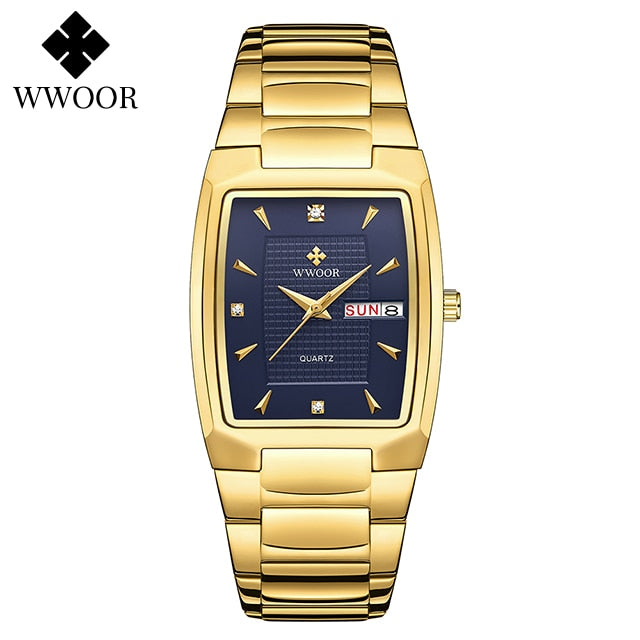 New square mens luxury stainless steel gold plated quartz wrist watches