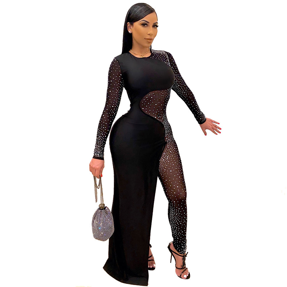 Ironed diamond 1 pc jumpsuit  womans elegant party dress