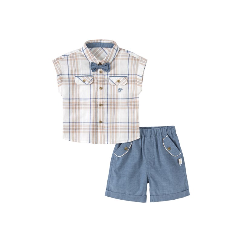 Dave Bella Kids Clothes Boys Set Khaki Plaid Shirt Shorts Kids Outfits Baby Boy Clothes Set Toddler Spring Summer Suit DB2221634