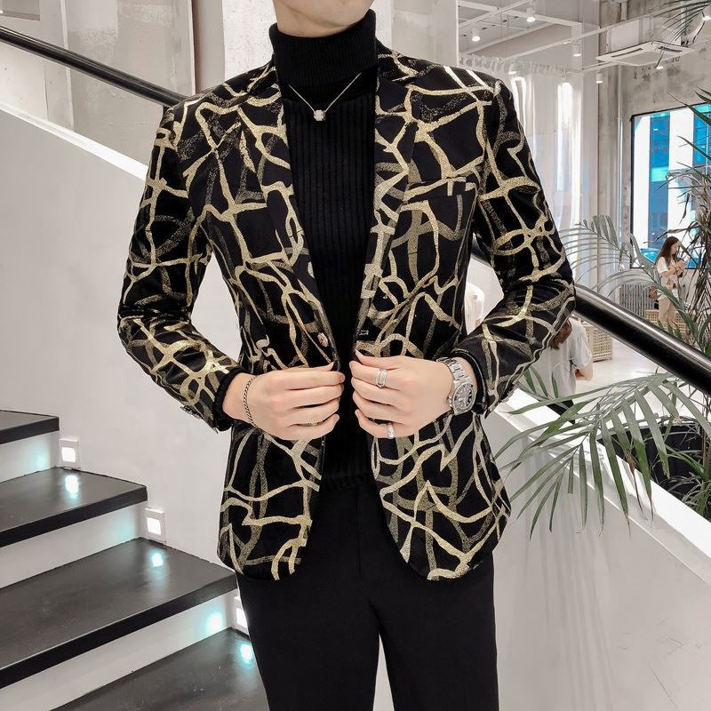 Men Korean New Blazer Slim Fit Print Mens Blazer Jacket Long Sleeve Casual Hairstylist Suit Jacket Dress Blazer Masculino