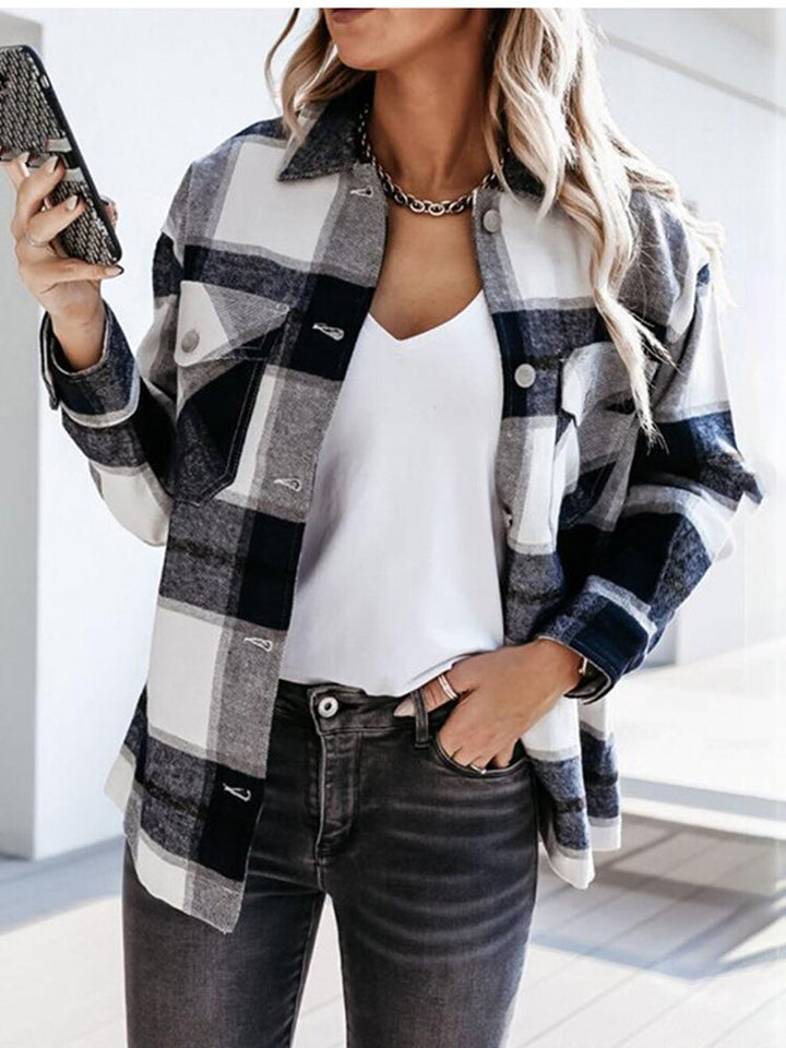 Autumn Winter 2021 Women Top Button Jacket Coat Fashion Casual Vintage Plaid Elegant Single Breasted Long Sleeve Outerwear Tops