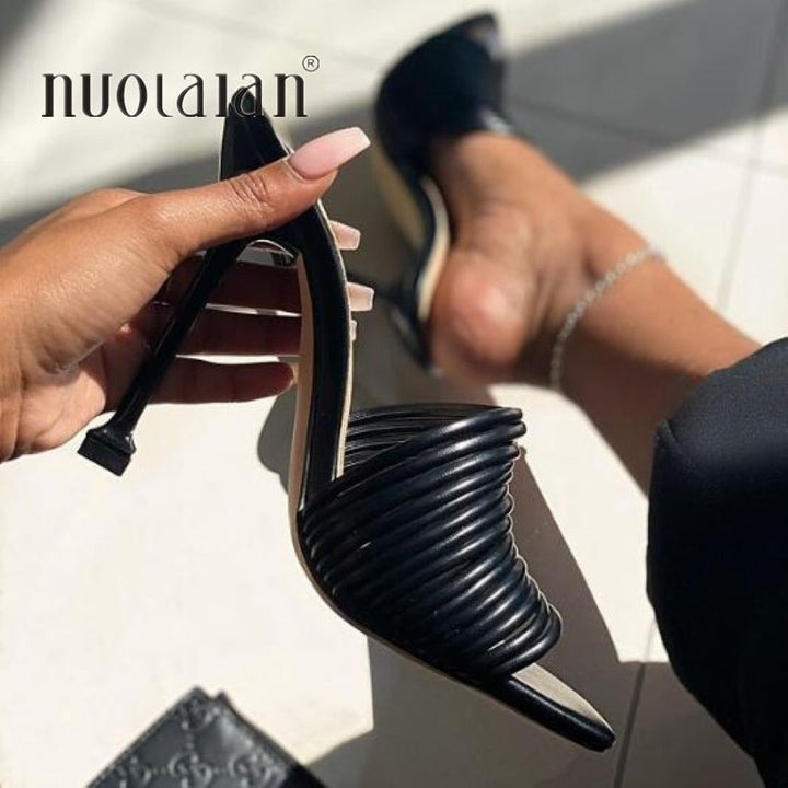 Women square toe mules thin high heels sandals Apparel & Accessories > Shoes