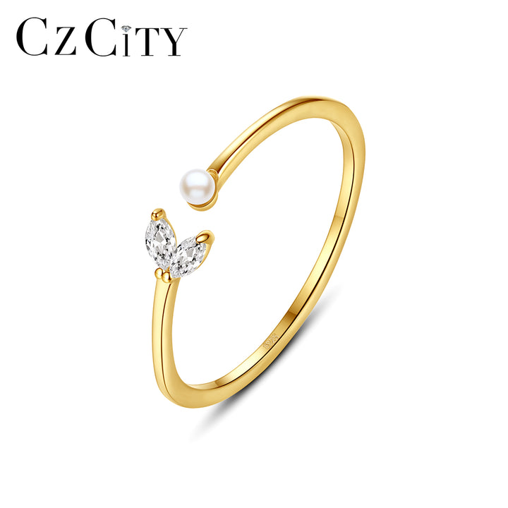 Silver trendy jewelry sterling cubic zirconia fashion gold leaf ring