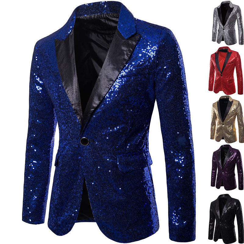 Men Glitter Sequin Suit Jackets Fancy Show Costume Party Coats Men Wedding Party Blazer Gentleman Button Dance Bling Formal Suit