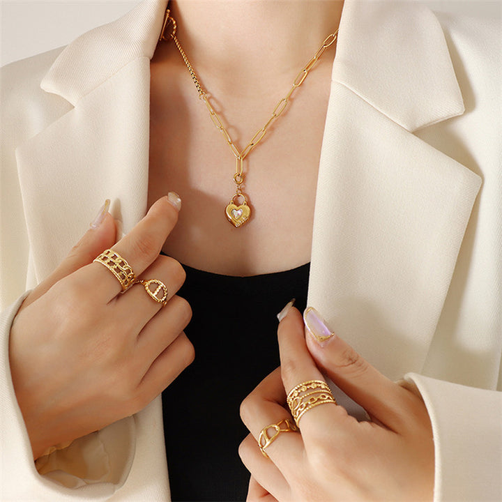 18k gold plated chunky chain button glass crystal heart necklace