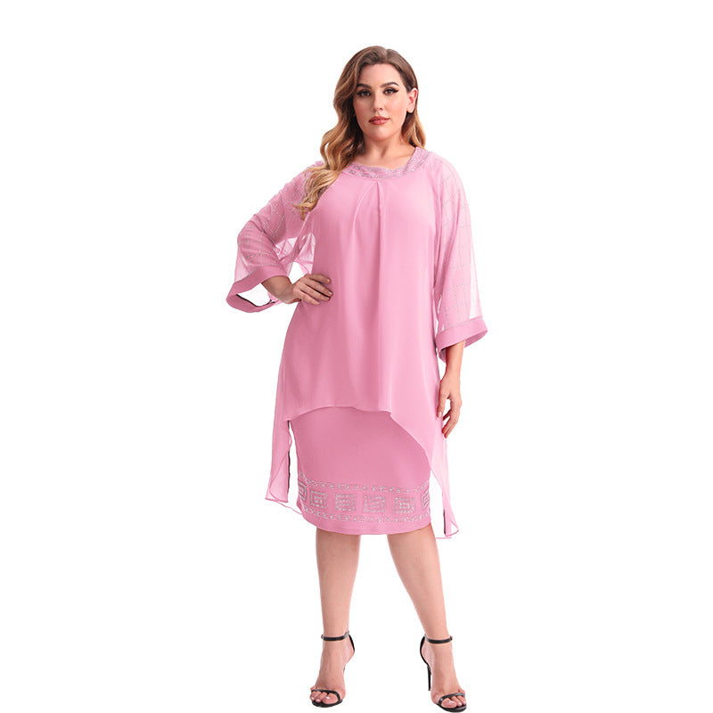 New arrivals chiffon beaded kaftan dress plus size capelet suit