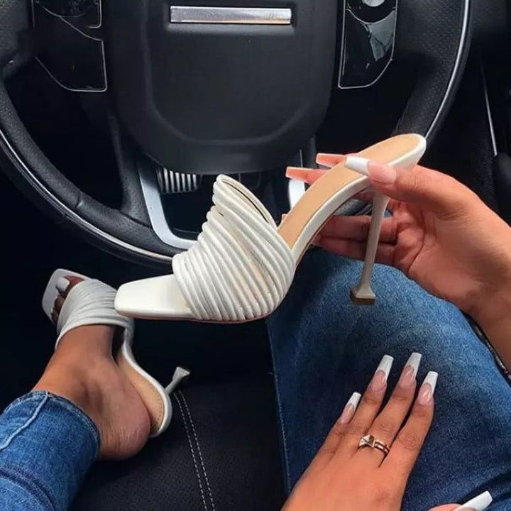 Women square toe mules thin high heels sandals Apparel & Accessories > Shoes
