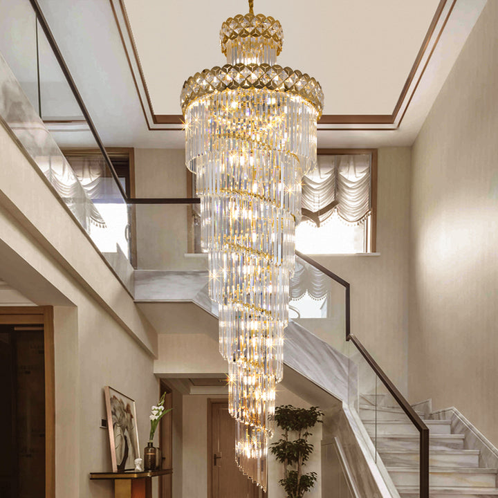 Golden large staircase chandeliers lighting luster luxury decor k9 crystal