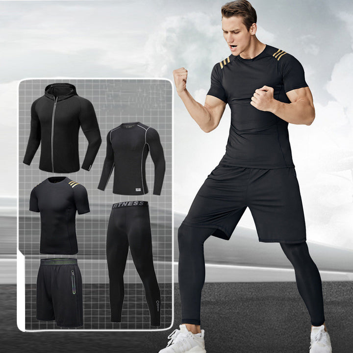 Wholesale Gym Wear Men 5 Pieces Running Compression Tights Jogging Sweat Suits Running Sportswear Sets Gym Clothing Men