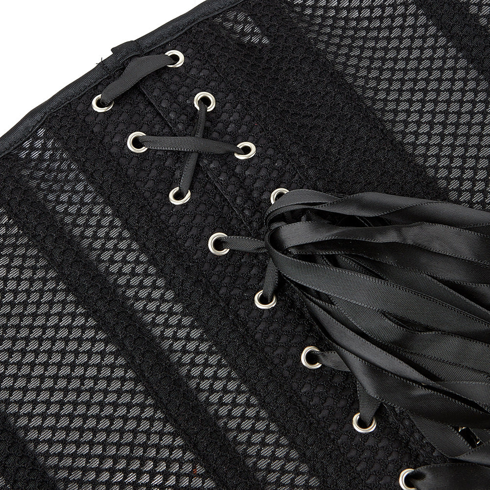 Womens black waist cinchers 14 elastic steel boned top mesh corset