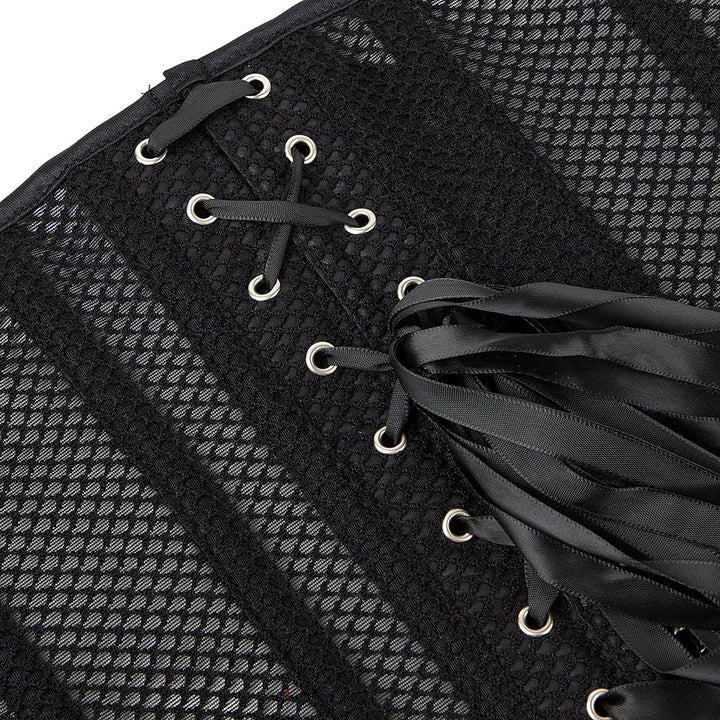Womens black waist cinchers 14 elastic steel boned top mesh corset