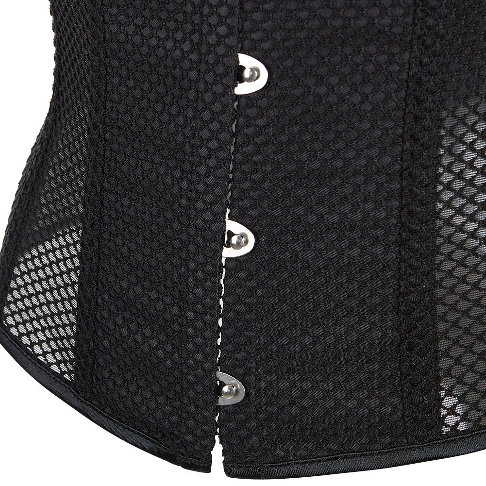 Womens black waist cinchers 14 elastic steel boned top mesh corset