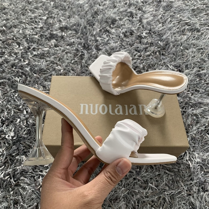 Summer Women Sandals Square Toe Ladies Transparent Heel Mules Sexy High Heels Sandals Slippers Female Fashion Woman Shoes