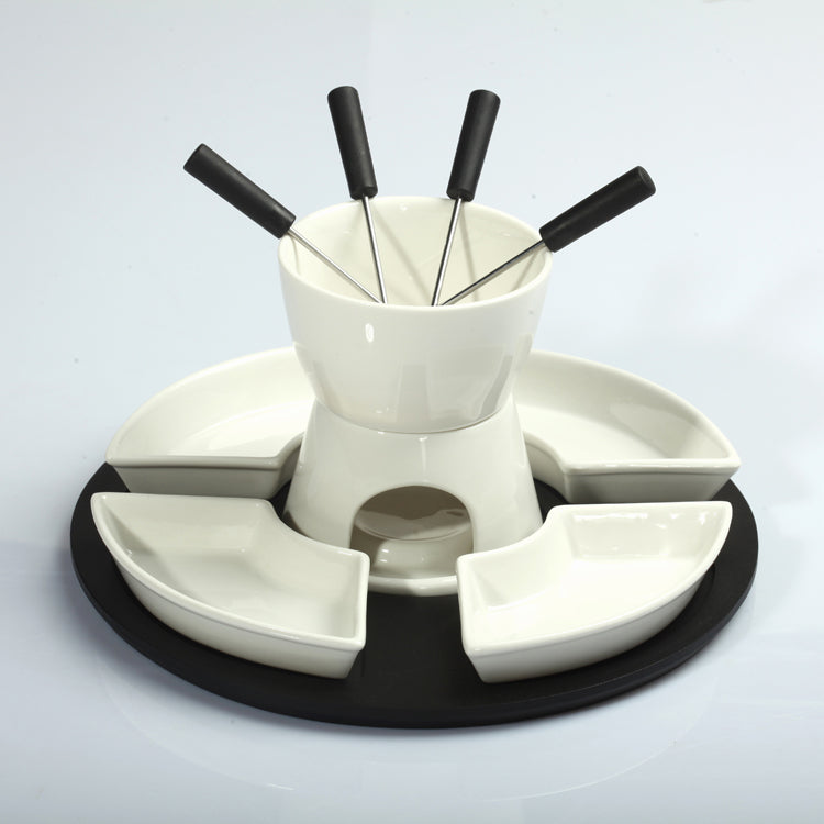 Ceramic fondue serving set for cheese chocolate icecream