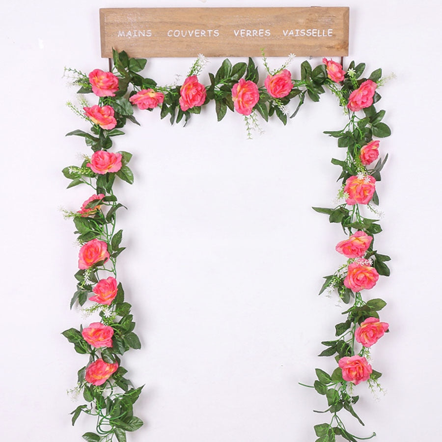 Silk artificial rose vine hanging flowers for wall décor