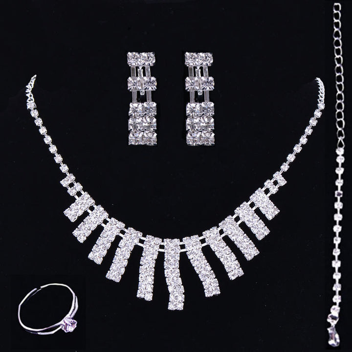 Rhinestone-silver-pendant-necklace-tennis-bracelet-ring-earrings-jewelry-set