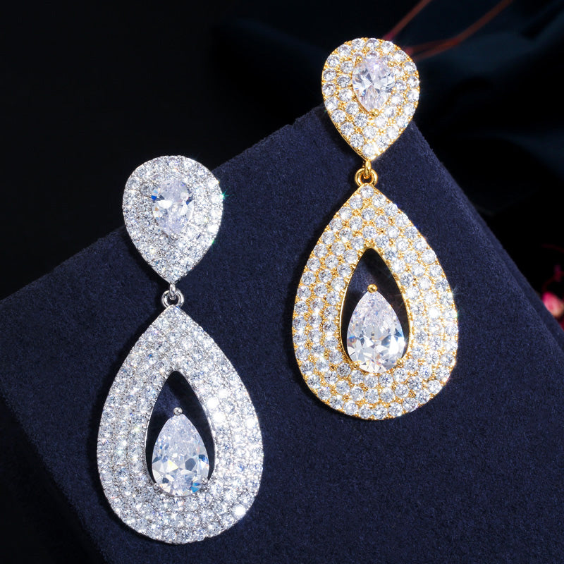 Zirconia stone 585 gold filled  dangle drop pendant earrings jewelry