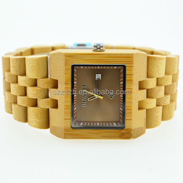 Movement wooden watch bewell with square face