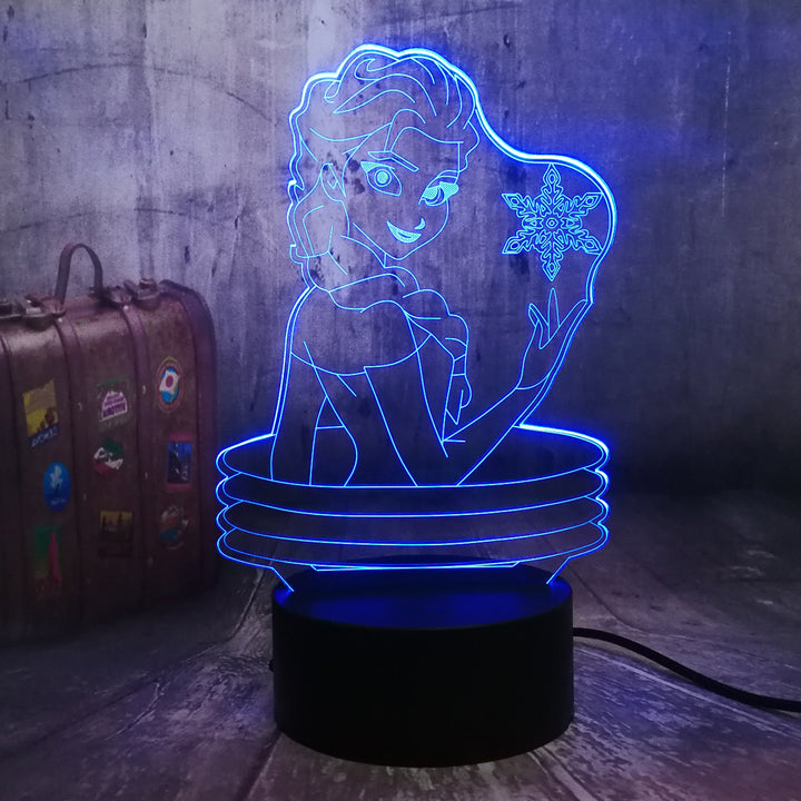 Remote control beautiful queen elsa 3d visual led lamp décor