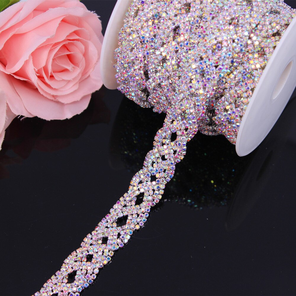 Fancy Rose Gold Fashion Crystal Rhinestone Cup Chain Trimming Bridal Dress Decoration for Wedding Dresses Garment Applique Trim