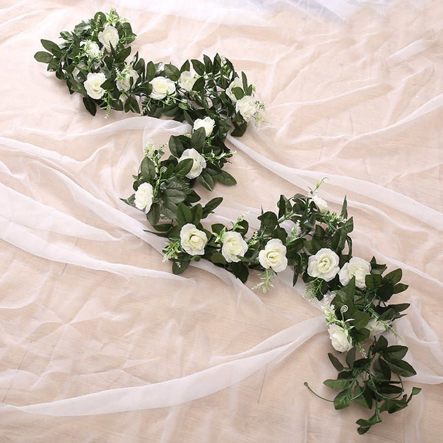 Silk artificial rose vine hanging flowers for wall décor