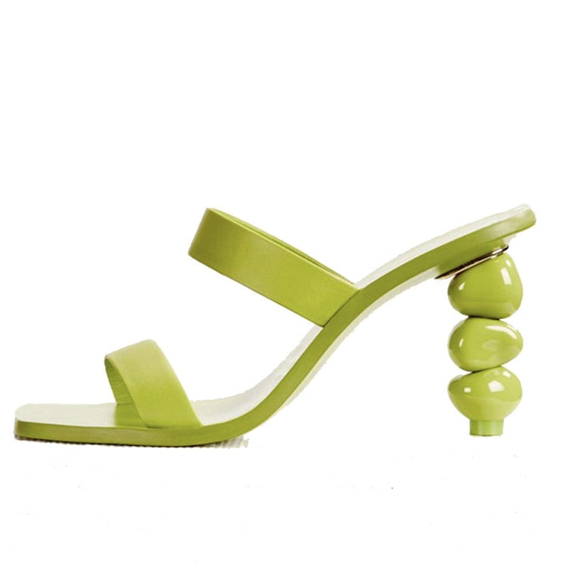 fashion green women slippers square toe mules summer gladiator sandal casual slides high heels