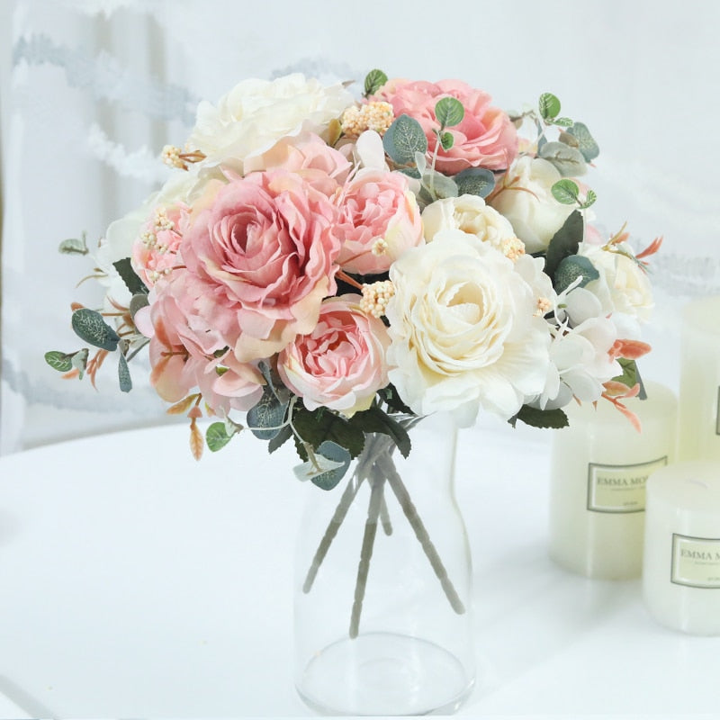 Beautiful hydrangea roses artificial flower decorations high quality bouquet