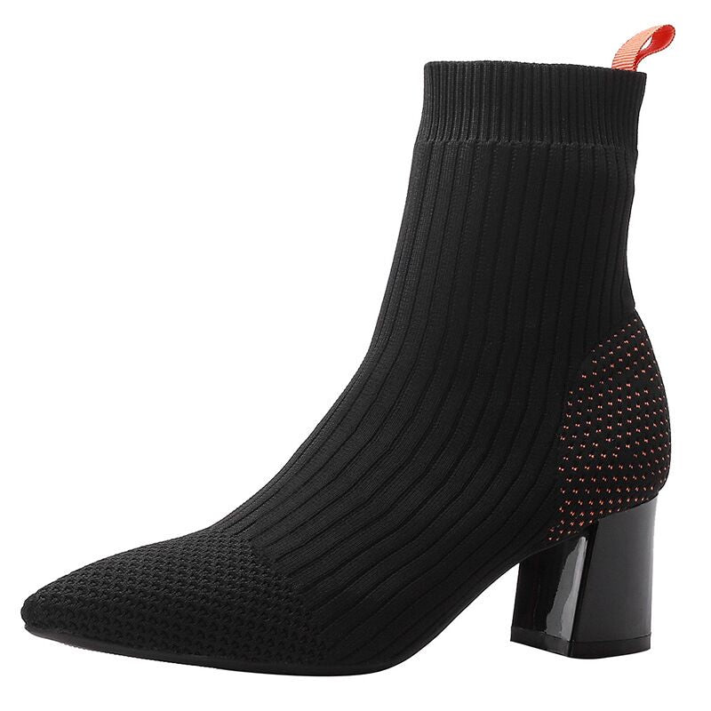 Fashion elastic knitting sock boots pointed toe womens high heel ankle Apparel & Accessories > Shoes